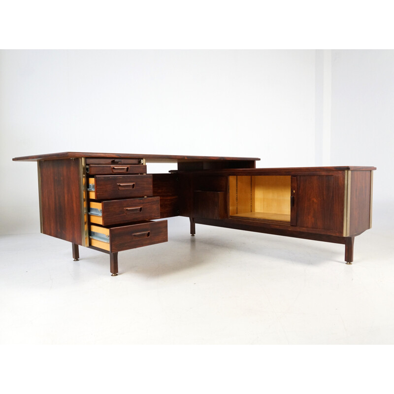 Executive corner desk in rosewood and aluminum - 1960s