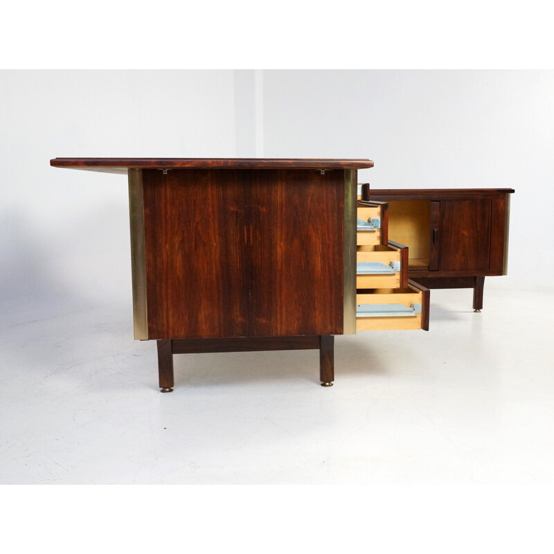 Executive corner desk in rosewood and aluminum - 1960s