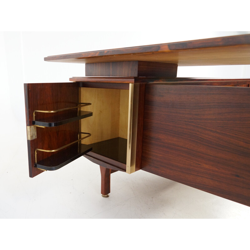 Executive corner desk in rosewood and aluminum - 1960s