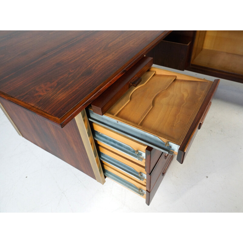 Executive corner desk in rosewood and aluminum - 1960s