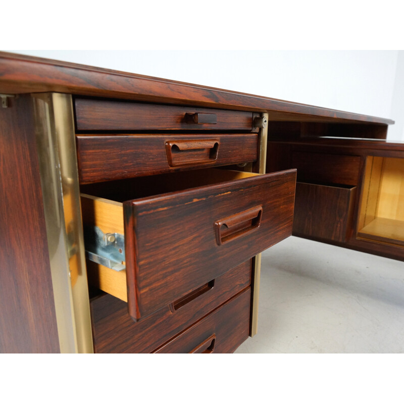 Executive corner desk in rosewood and aluminum - 1960s