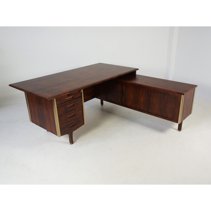 Executive corner desk in rosewood and aluminum - 1960s