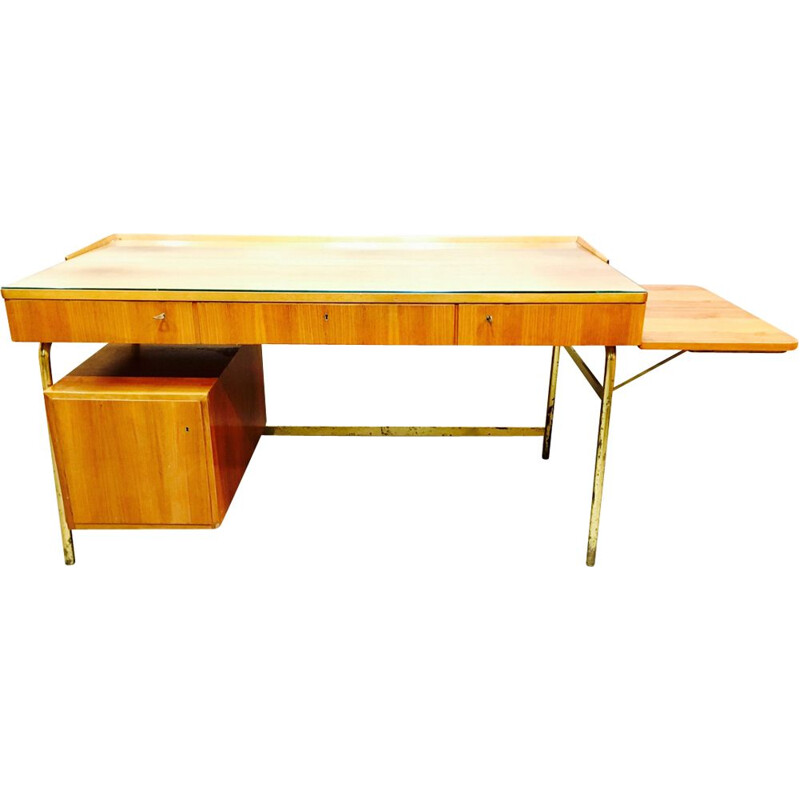 Vintage Scandinavian desk in rosewood and brass