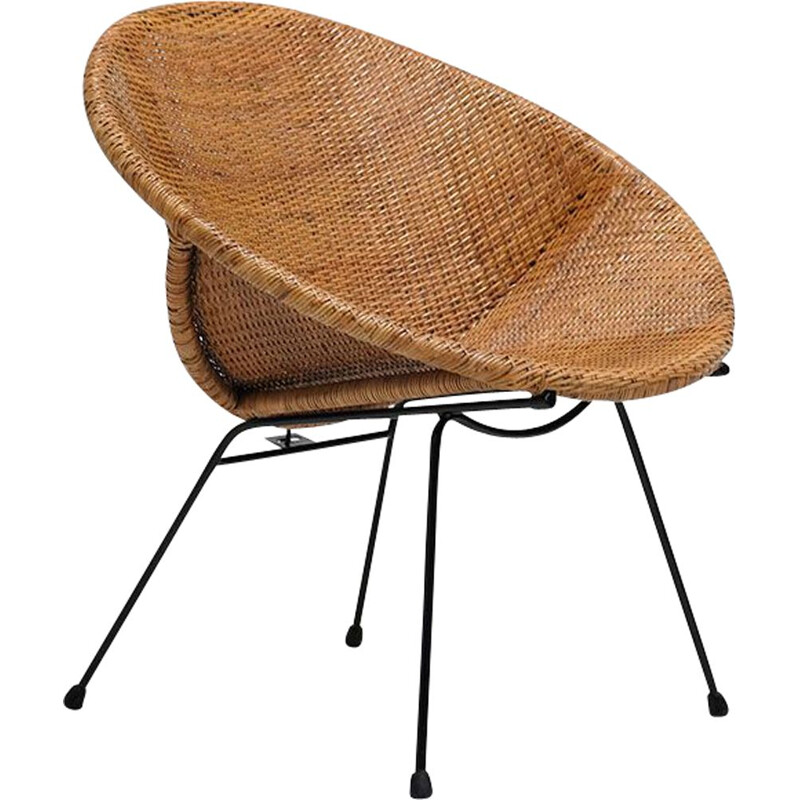 Fauteuil en rotin vintage par Dirk Van Sliedrecht