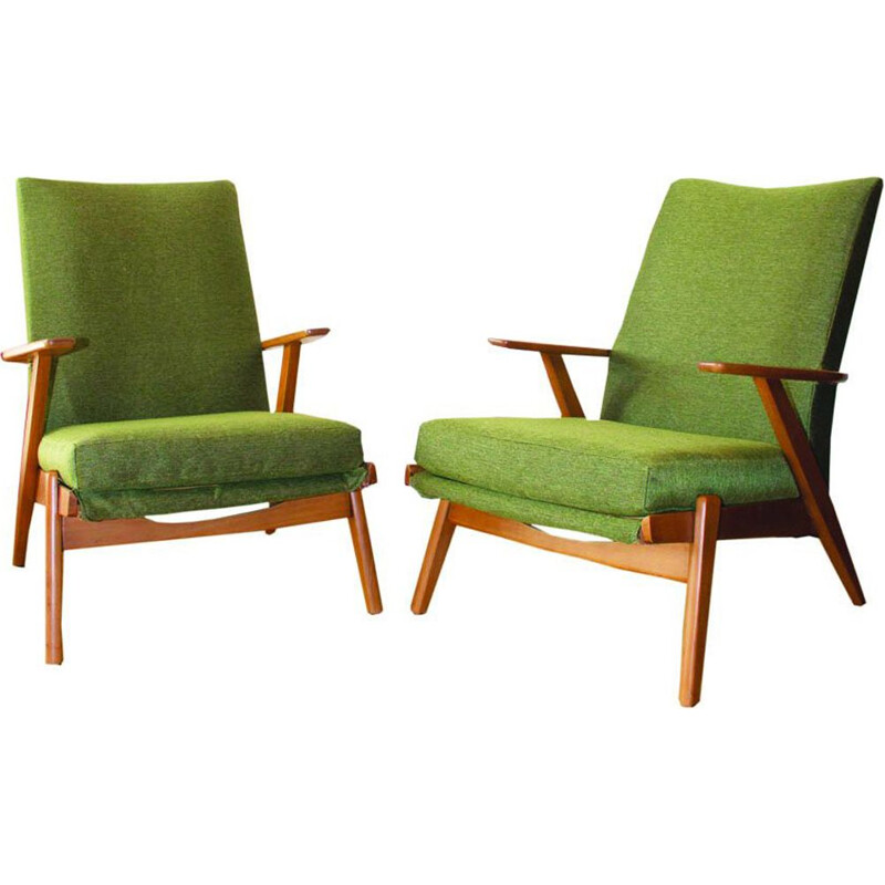 Suite de 2 fauteuils vert modèle P802 PK737 vintage de Parker Knoll