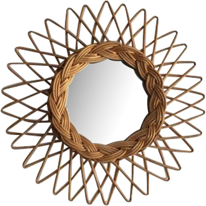 Vintage sun mirror in rattan