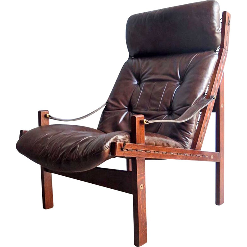 Vintage armchair "Hunter" in brown leather by Torbjon Afdal