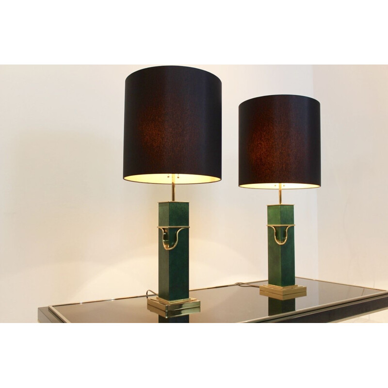 Set di 2 lampade da tavolo vintage verdi in ottone