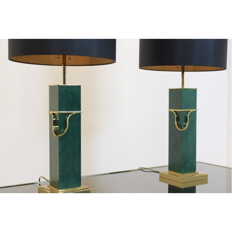 Set van 2 vintage groene tafellampen in messing