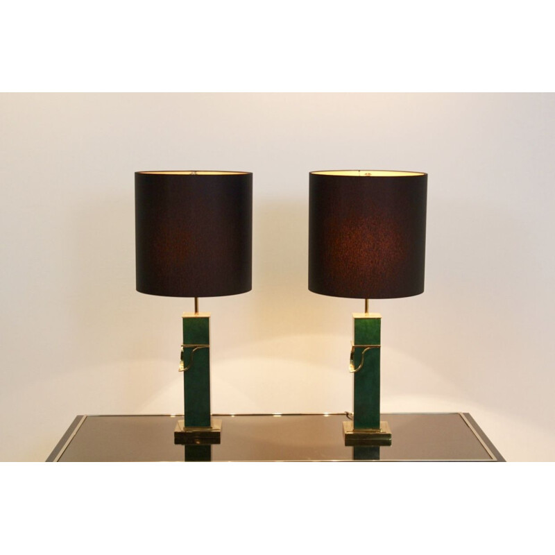 Set di 2 lampade da tavolo vintage verdi in ottone