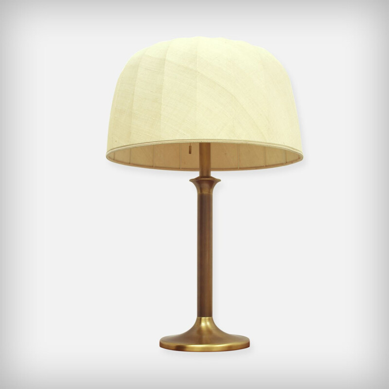 Grande lampe de table vintage en laiton et tissu