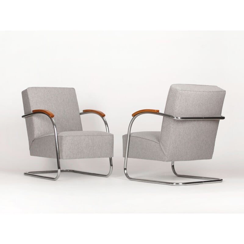Suite de 2 fauteuils vintage en acier tubulaire par Mücke-Melder