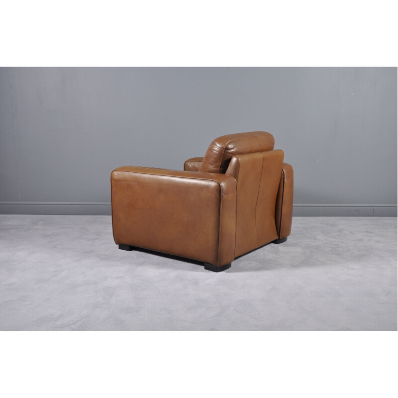 Fauteuil vintage italien en cuir marron