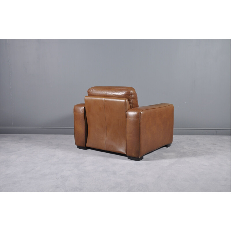 Fauteuil vintage italien en cuir marron