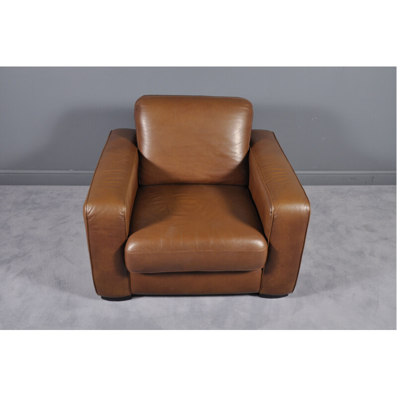 Vintage Italian armchair in brown leather