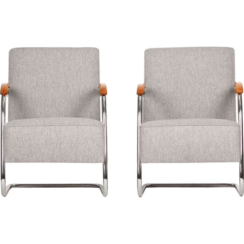 Set of 2 vintage armchairs in tubular steel by Mücke-Melder