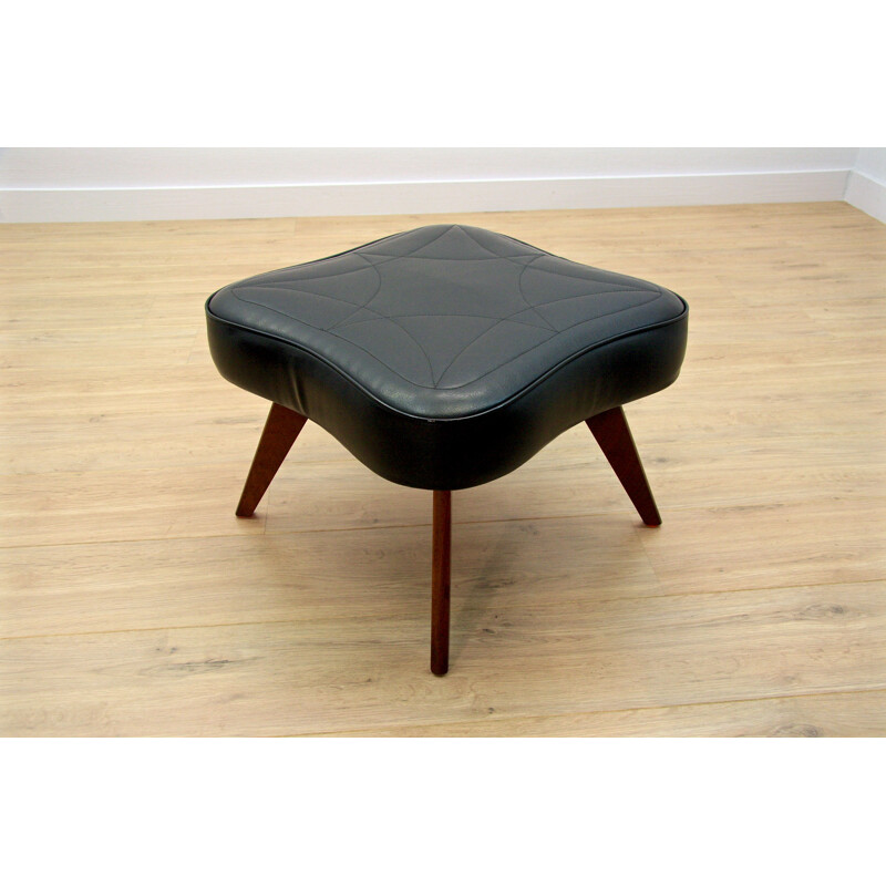 Vintage danish footstool/ottoman in rosewood and black leatherette
