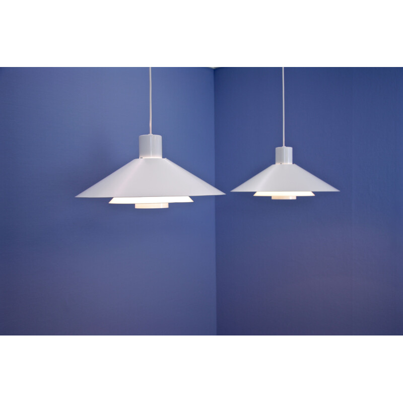 Set of 2 danish white "Trapez" pendant lamps by Christian Hvidt for Nordisk Solar