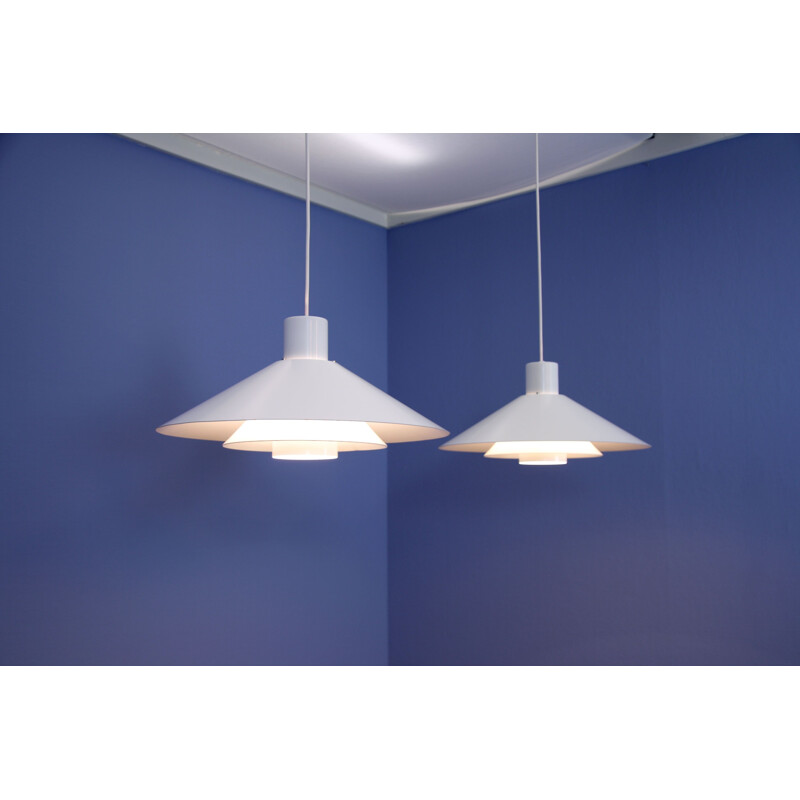 Set of 2 danish white "Trapez" pendant lamps by Christian Hvidt for Nordisk Solar