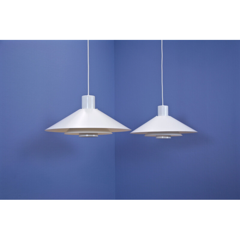 Set of 2 danish white "Trapez" pendant lamps by Christian Hvidt for Nordisk Solar