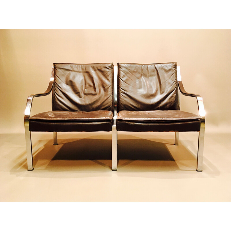 Vintage 2 seater sofa in brown leather by Walter Knoll