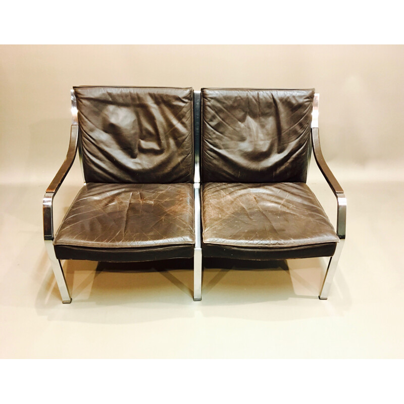 Vintage 2 seater sofa in brown leather by Walter Knoll
