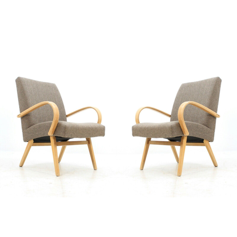Suite de 2 fauteuils gris vintage par Jindřich Halabala