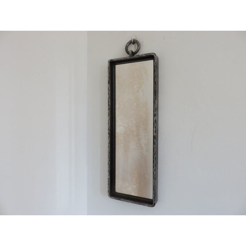 Vintage brutaliste mirror in raw steel