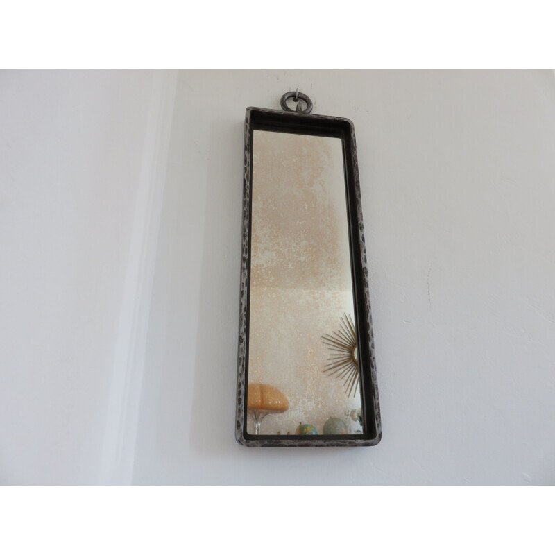 Vintage brutaliste mirror in raw steel