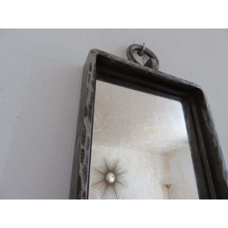 Vintage brutaliste mirror in raw steel