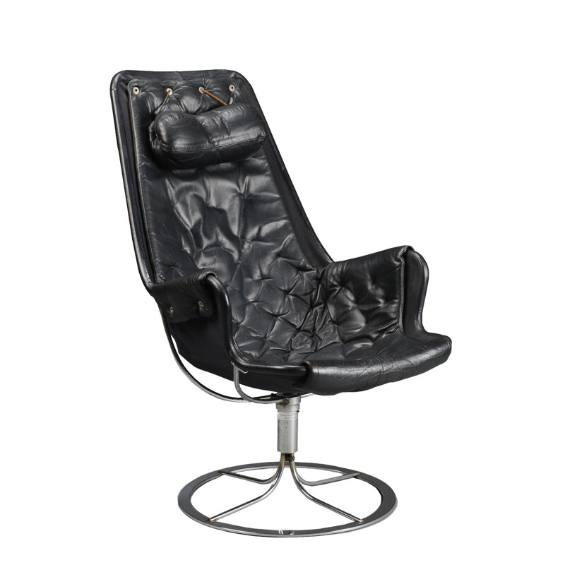 Jetson lounge chair in black leather and chromed steel, Bruno MATHSSON - 1970s