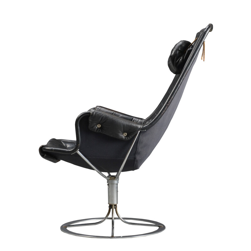 Jetson lounge chair in black leather and chromed steel, Bruno MATHSSON - 1970s