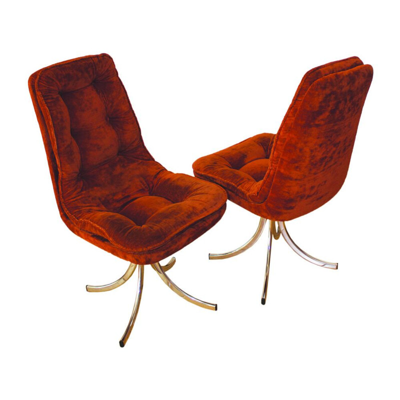 Suite de 2 fauteuils pivotants vintage rouges par Gastone Rinaldi pour Rima