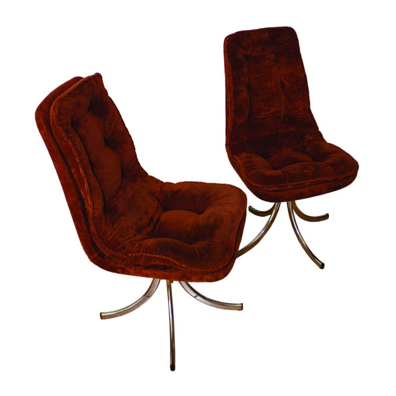 Set of 2 vintage swivel red armchairs by Gastone Rinaldi for Rima