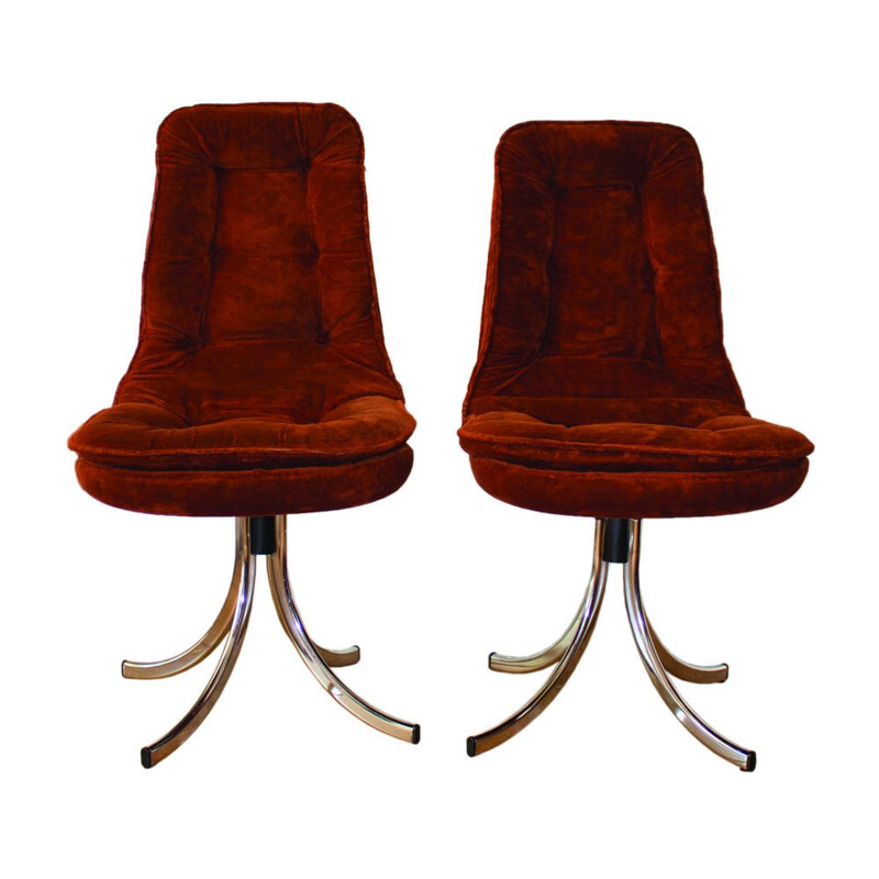 Set of 2 vintage swivel red armchairs by Gastone Rinaldi for Rima