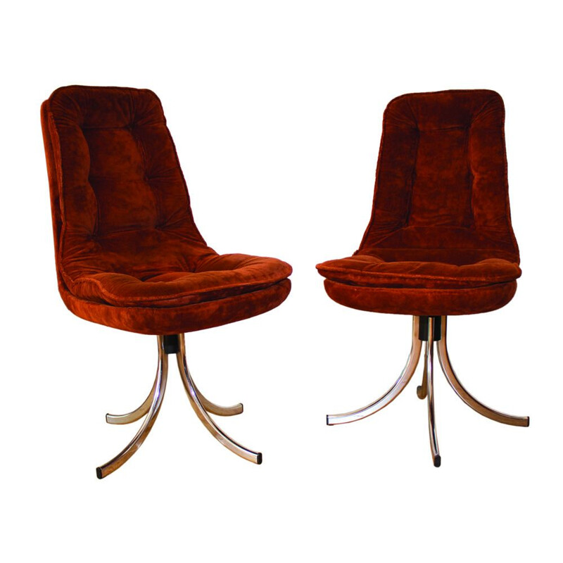 Set of 2 vintage swivel red armchairs by Gastone Rinaldi for Rima