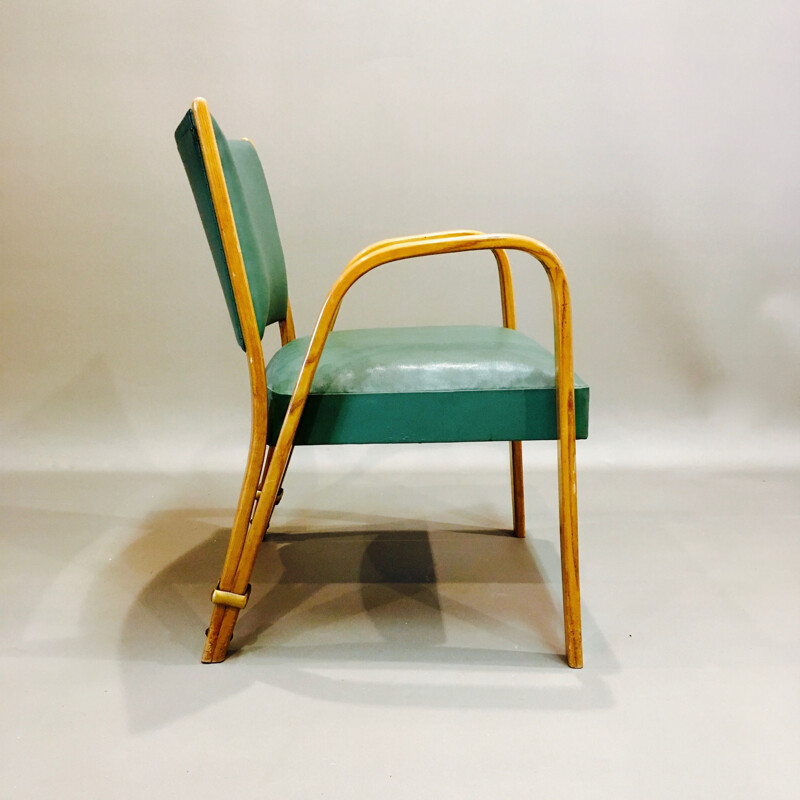 Vintage green armchair Blue Bow Wood by Steiner