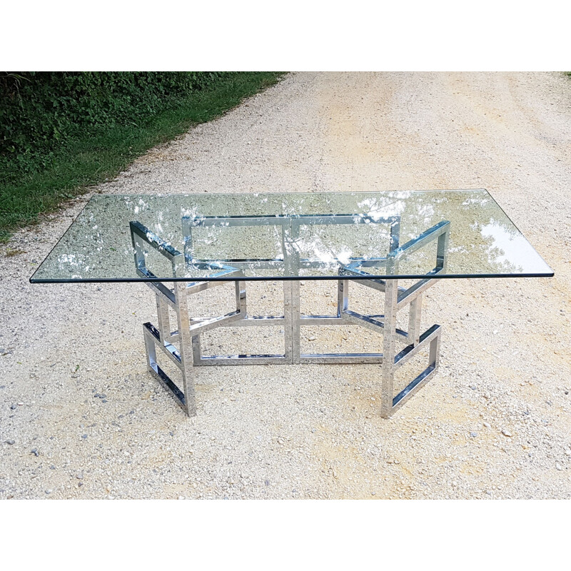 Vintage dining table in steel and glass 1970