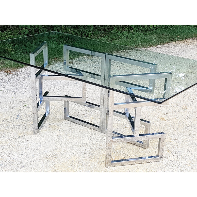 Vintage-Esstisch aus Glas und Stahl 1970