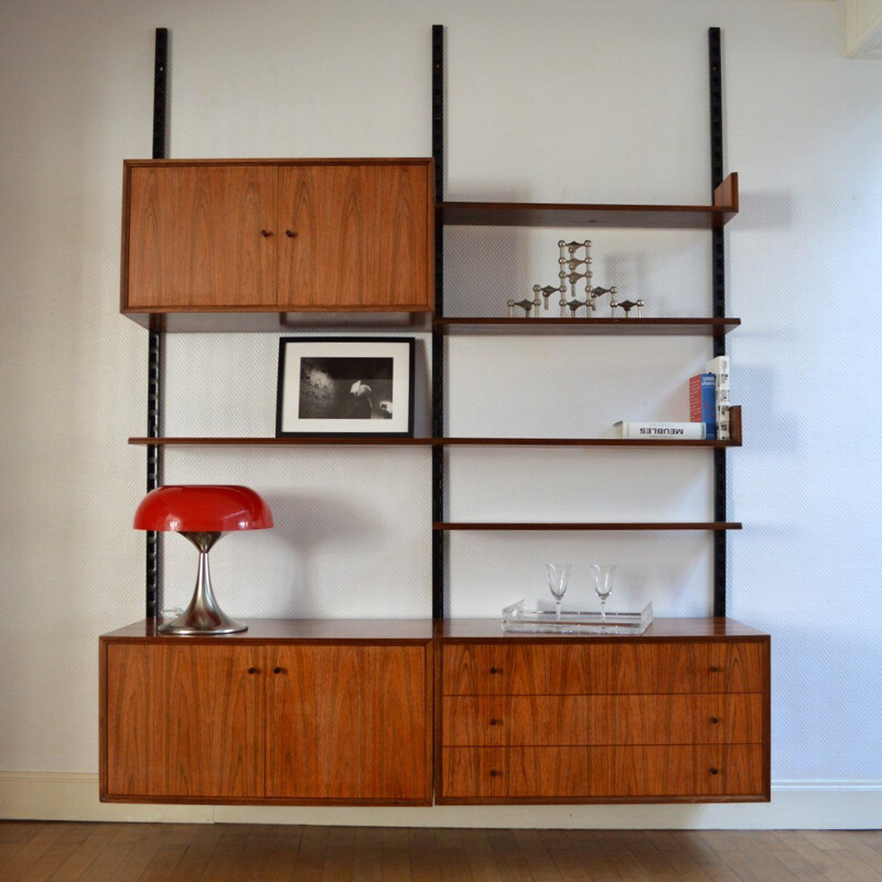 Vintage scandinavian modular shelving system in wood rosewood