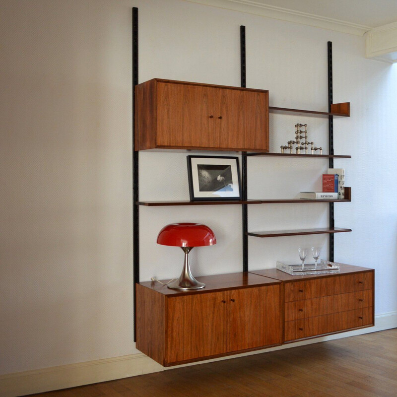 Vintage scandinavian modular shelving system in wood rosewood