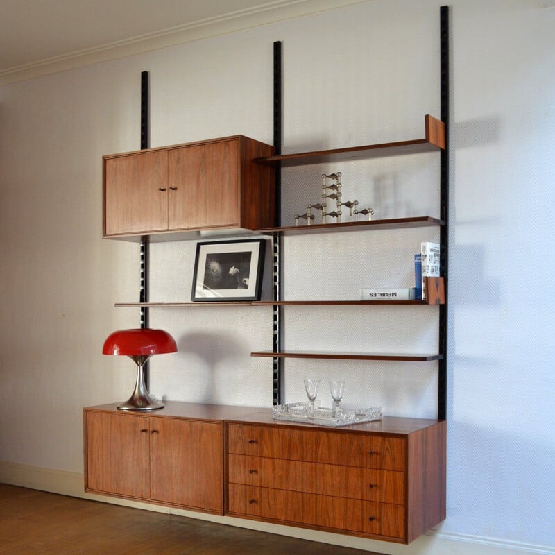 Vintage scandinavian modular shelving system in wood rosewood