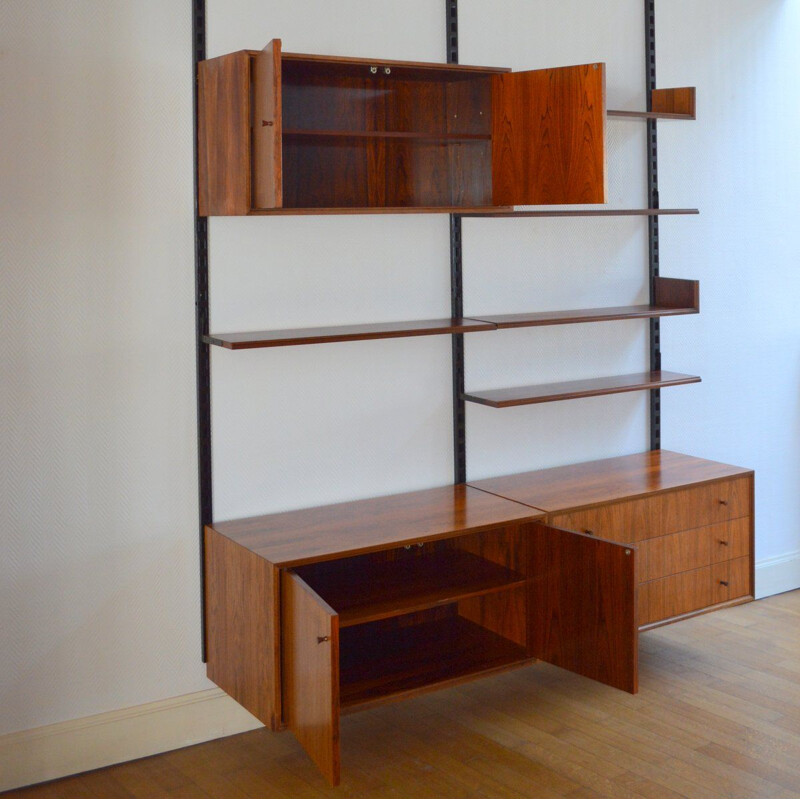 Vintage scandinavian modular shelving system in wood rosewood