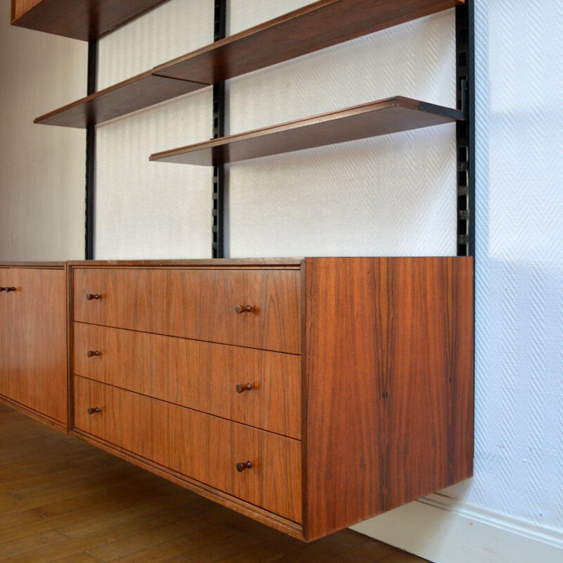 Vintage scandinavian modular shelving system in wood rosewood