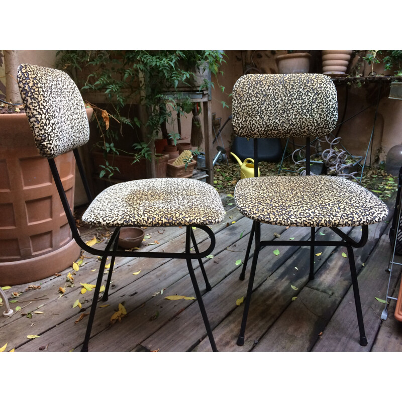 Pair of vintage chairs in fabric and metal, Italy 1950