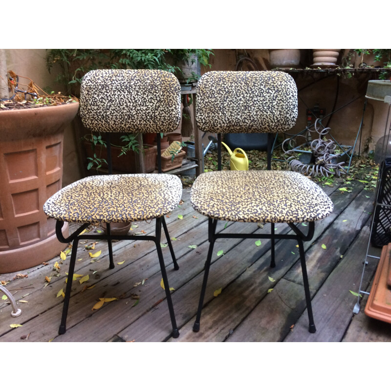 Pair of vintage chairs in fabric and metal, Italy 1950