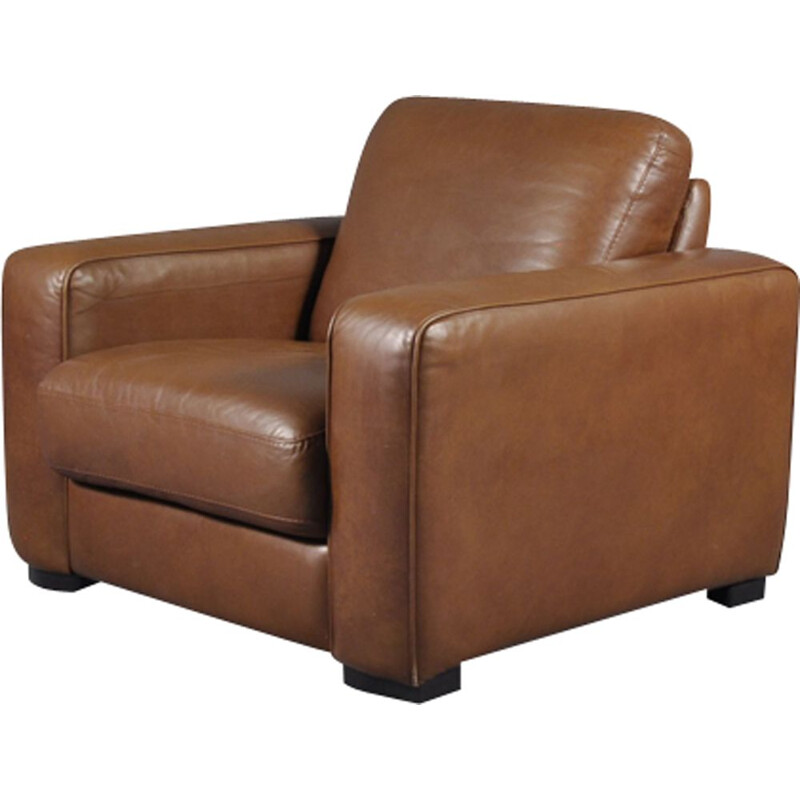 Fauteuil vintage italien en cuir marron