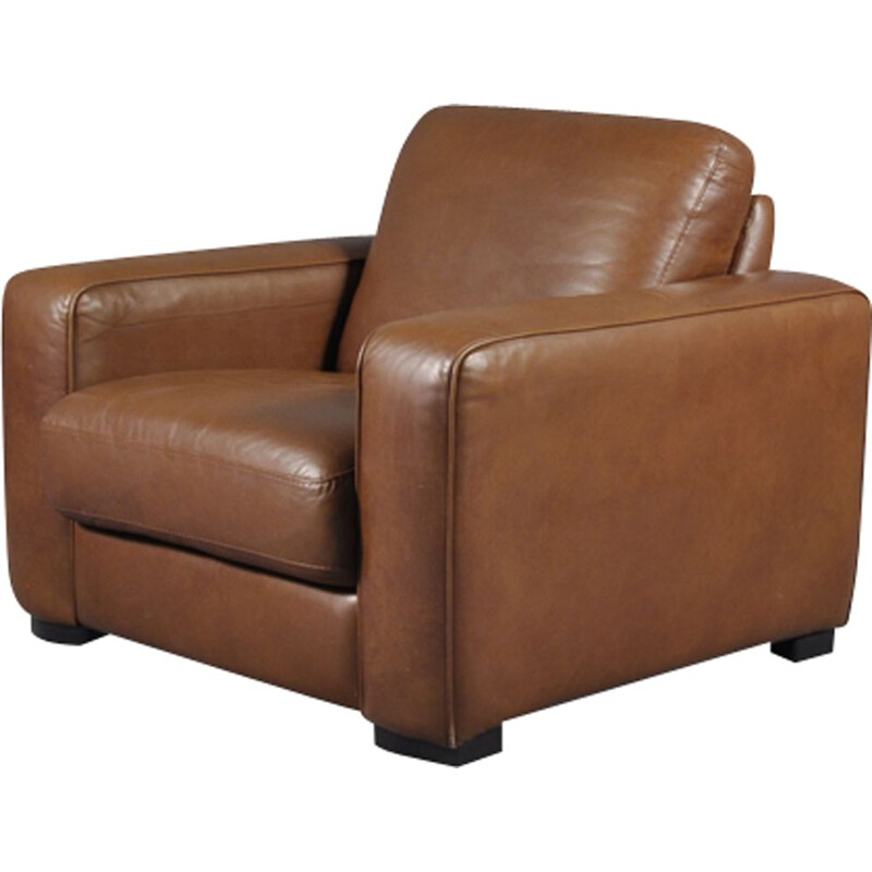 Vintage Italian armchair in brown leather