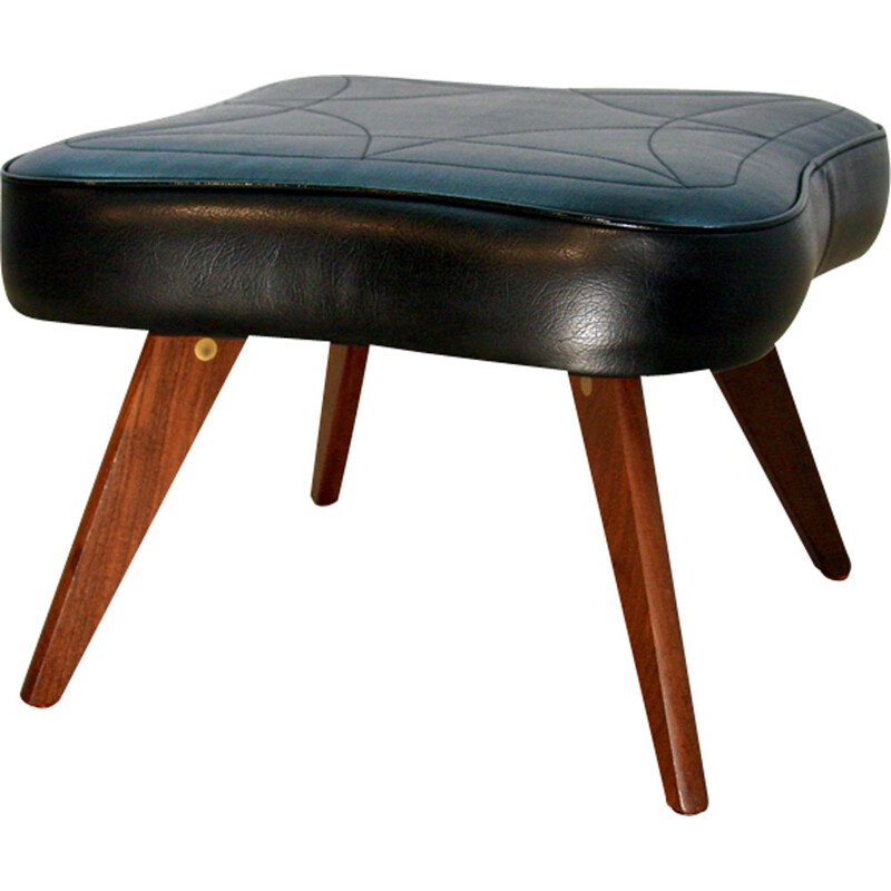 Vintage danish footstool/ottoman in rosewood and black leatherette