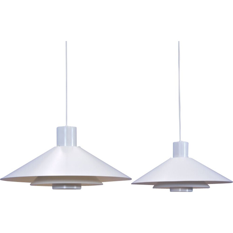 Set of 2 danish white "Trapez" pendant lamps by Christian Hvidt for Nordisk Solar